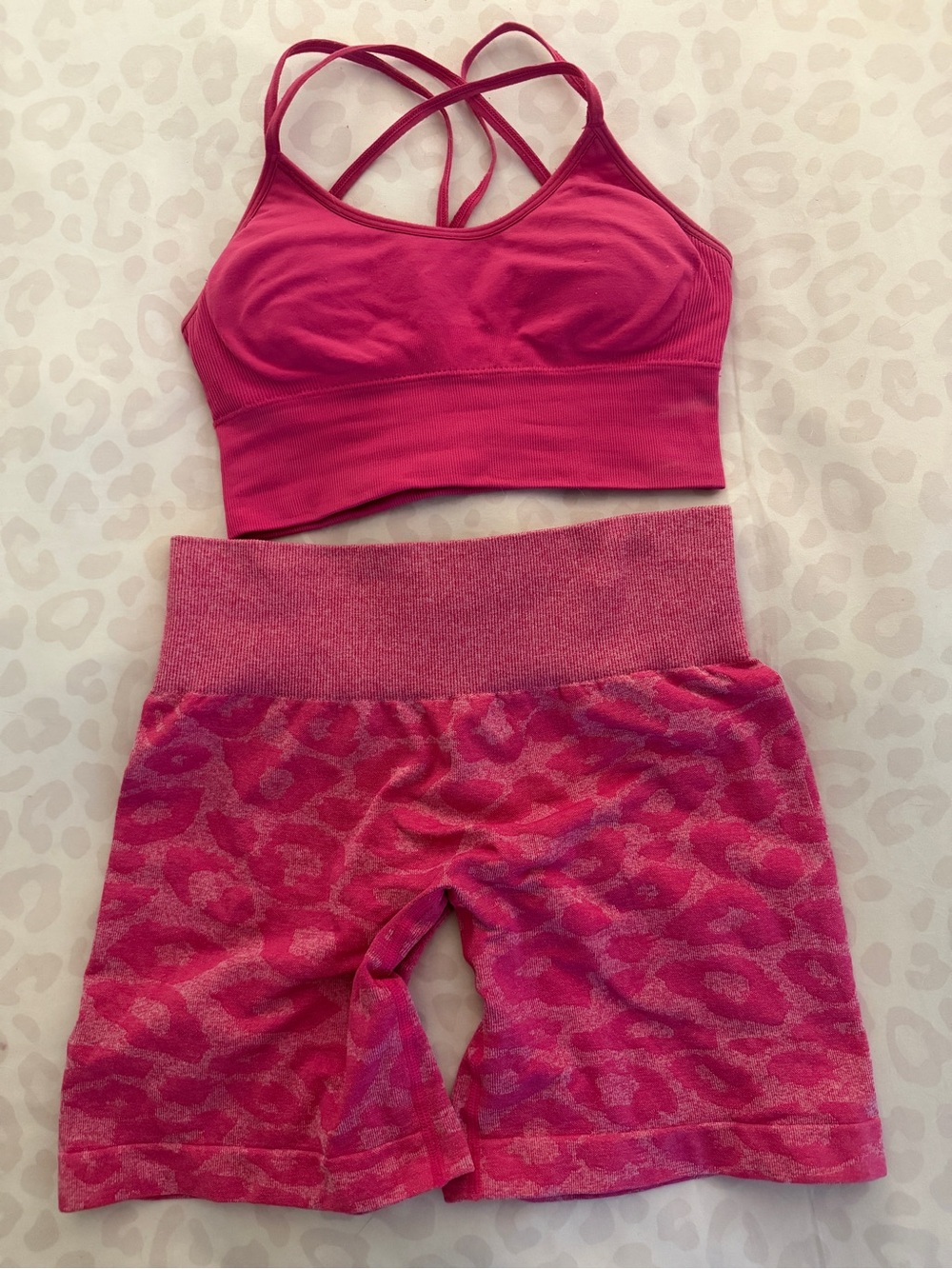 Pink Leopard Seamless Sports Bra & Shorts Set NVGTN